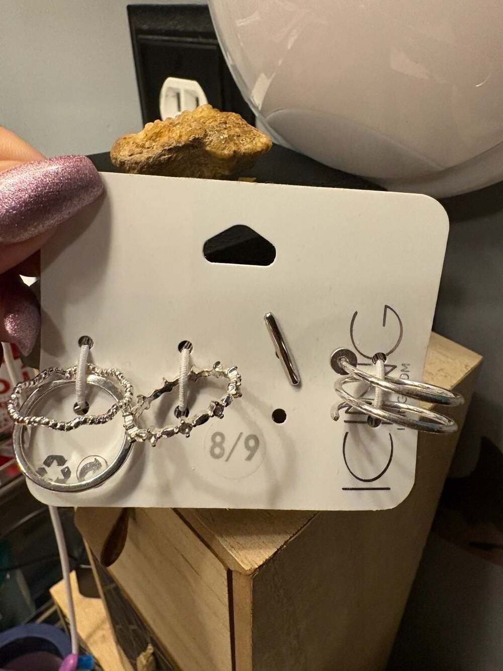 Icing Silver-Tone Mixed Textured Band Ring Set Size 8/9